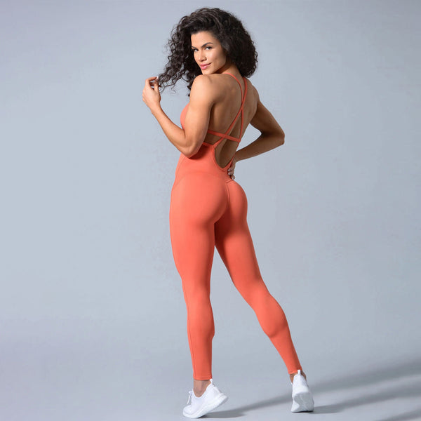 Sexy solid cross back active jumpsuits