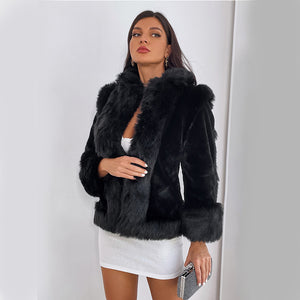 Elegant fur collar long sleeve fur coats