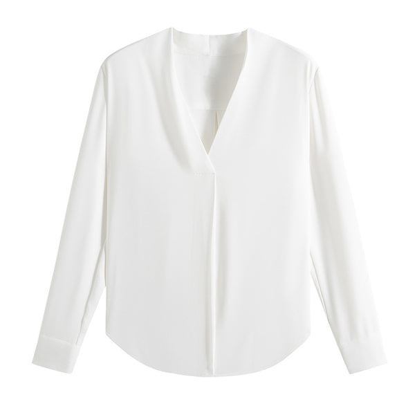 White v-neck chiffon blouses
