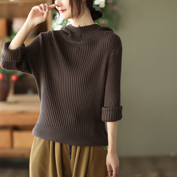 Casual solid mock neck long sleeve sweaters