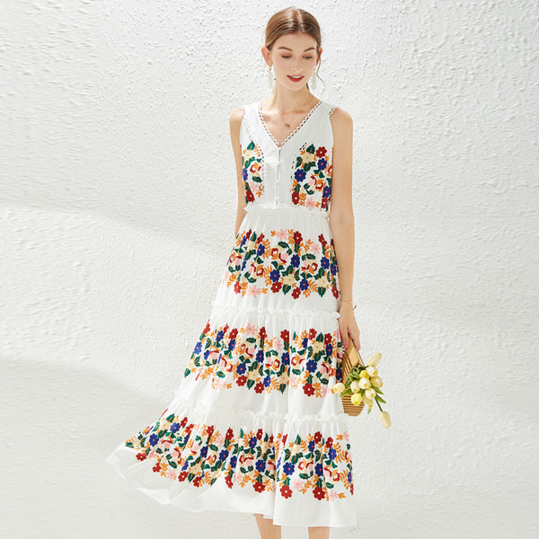 Sleeveless print patchwork beach maxi dresses