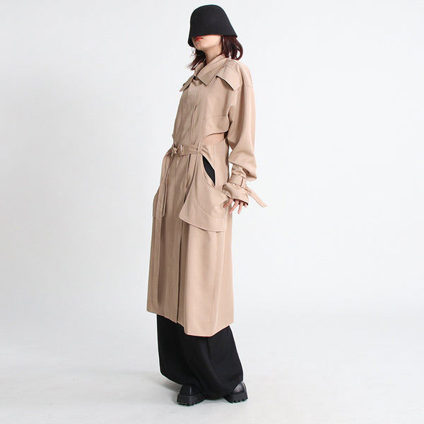 Classic lapel long sleeve belted trench coats