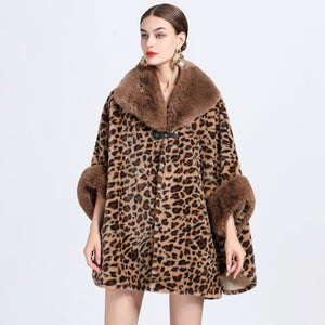 Stylish leopard fur patch ponchos coats