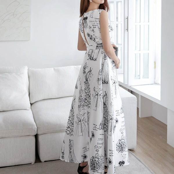 Chic high waisted sleeveless print maxi dresses