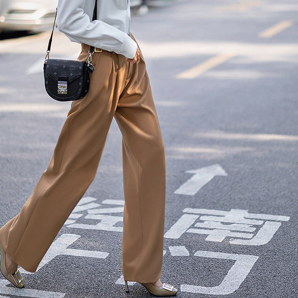 Brief solid belted wide leg pants