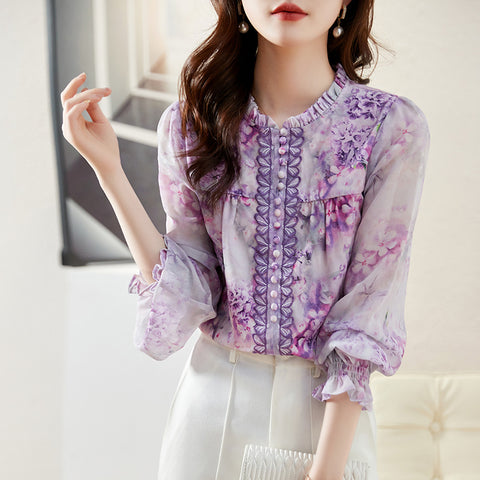 Women long sleeve print blouse