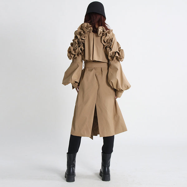 Chic fungus long sleeve belted trench coats