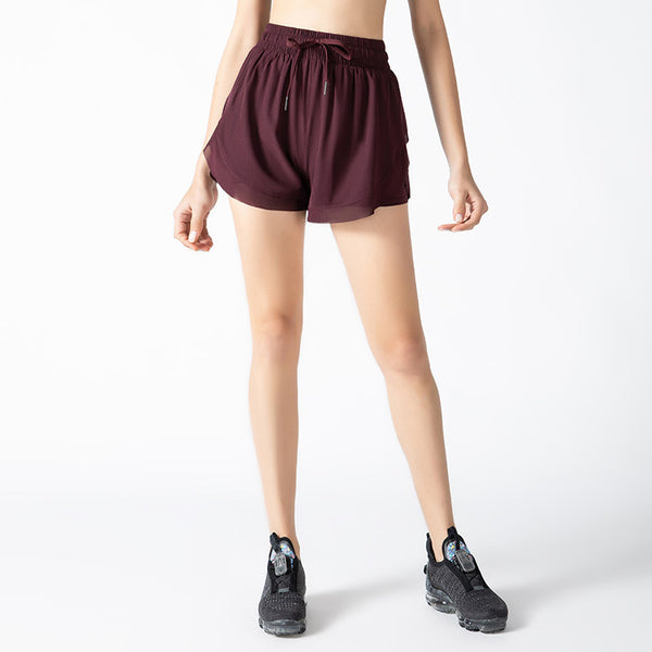 Mesh patchwork drawcord cover-up active shorts