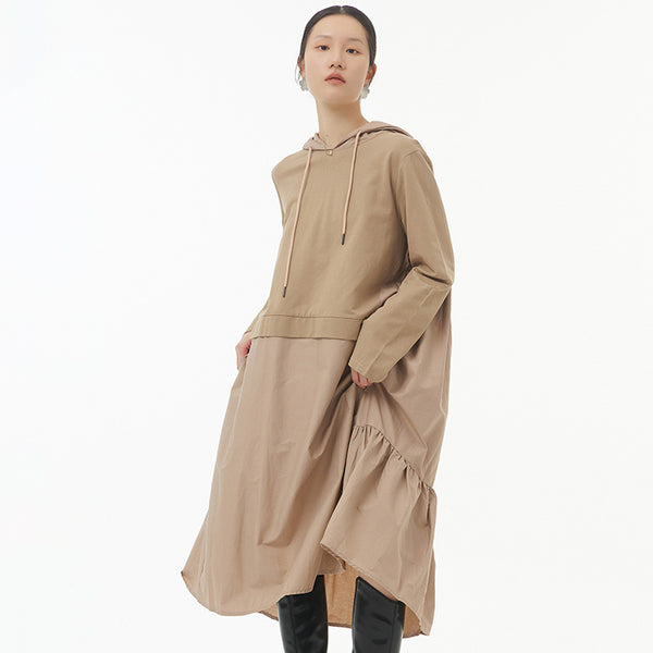Casual patch hoodied long sleeve shift dresses