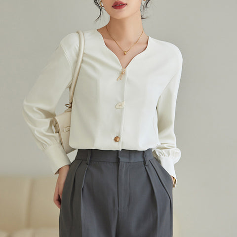 Brief solid long sleeve chiffon blouses