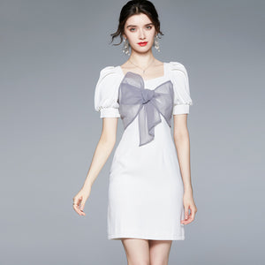 Brief short sleeve bowknot sheath dresses