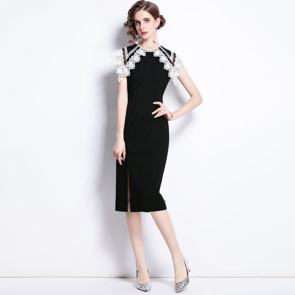 Lace patchwork collar sleeveless sheath dresses