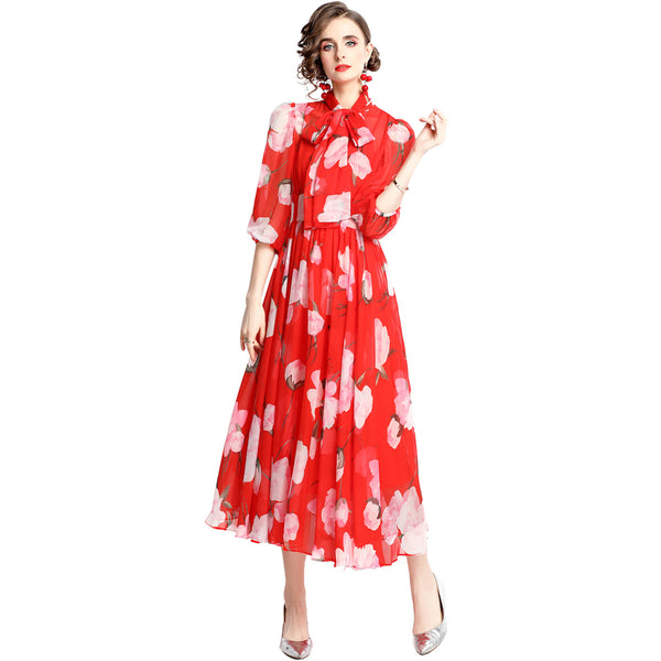 Chiffon floral maxi dresses with tie front