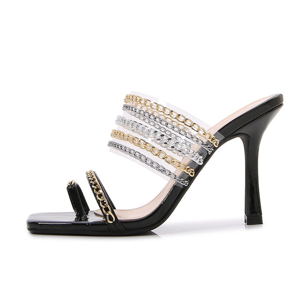 Summer chain clear slip-toe high heels