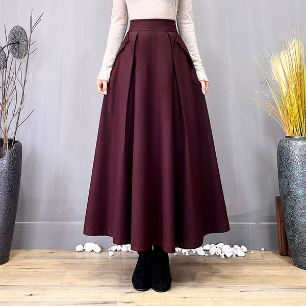 Solid woolen  high waist a-line skirts