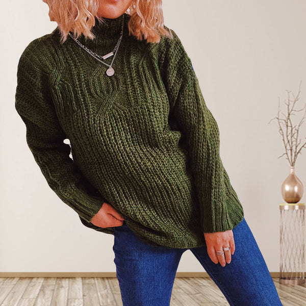 Solid mock neck long sleeve pullover sweaters