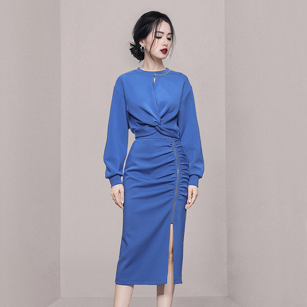 Women long sleeve causal skirt suits