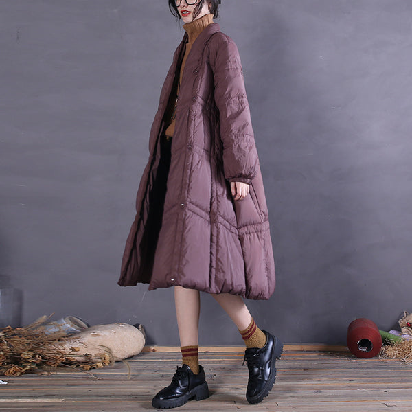 Women's v-neck oversize long puffer coat