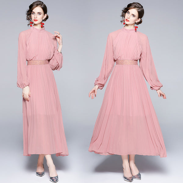 Elegant Long Sleeve Chiffon Maxi Dress