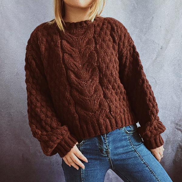 Casual solid cable knit lantern sleeve sweaters
