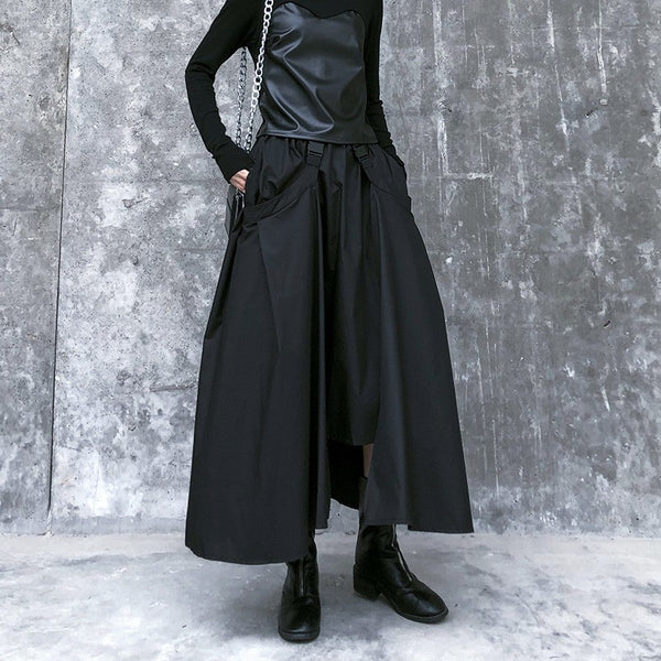 Blooming irregular big hem black long skirts for women