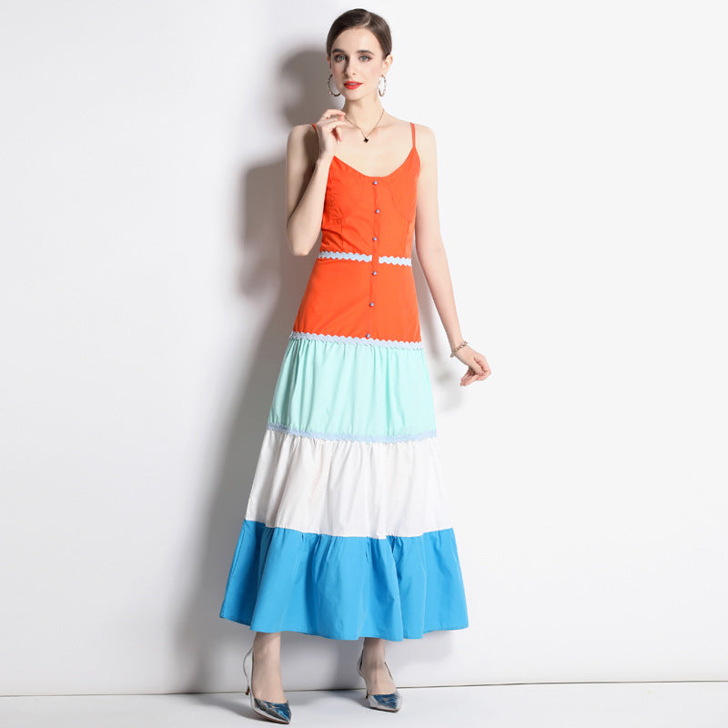 Ethnic color hit high waist a-line maxi dresses