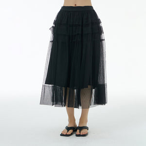 Solid mesh splicing see through skirts