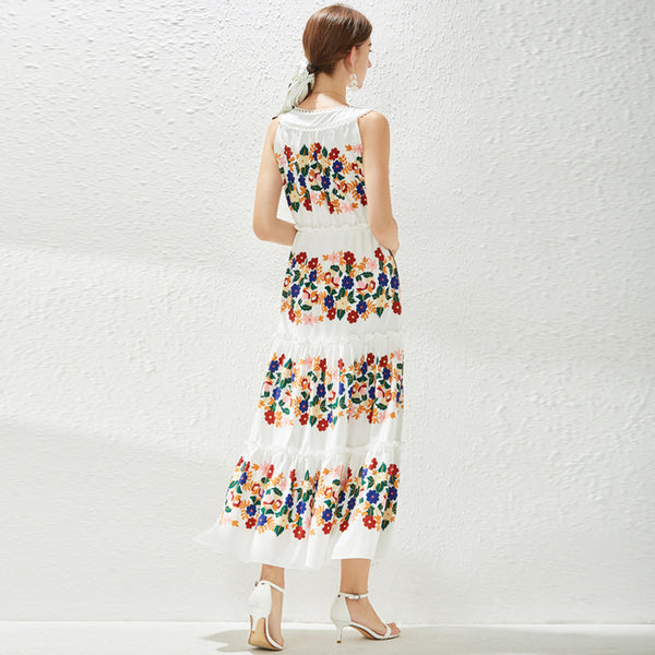 Sleeveless print patchwork beach maxi dresses
