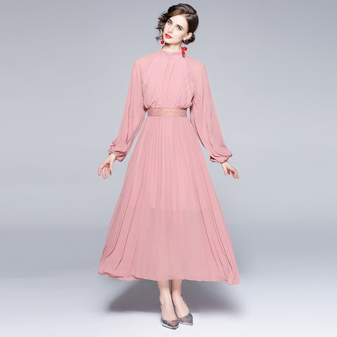 Elegant Long Sleeve Chiffon Maxi Dress