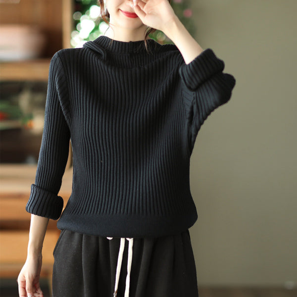 Casual solid mock neck long sleeve sweaters