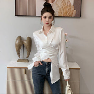 Exclusive solid color irregular blouses for women
