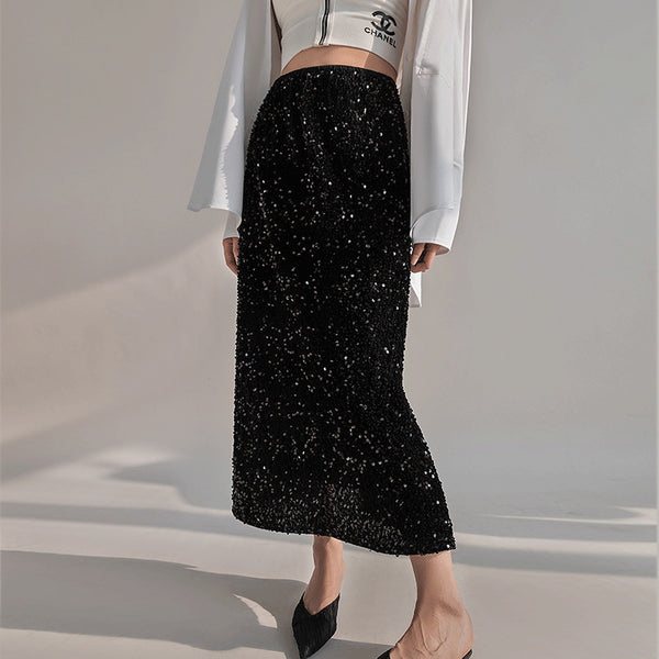 Fashion velvet embellished chicwish midi skirts for women