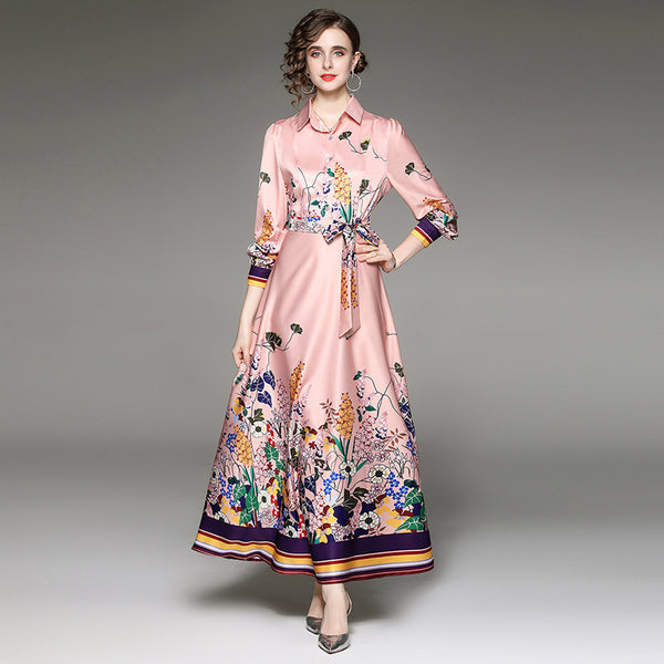 Women long sleeve floral print maxi dresses