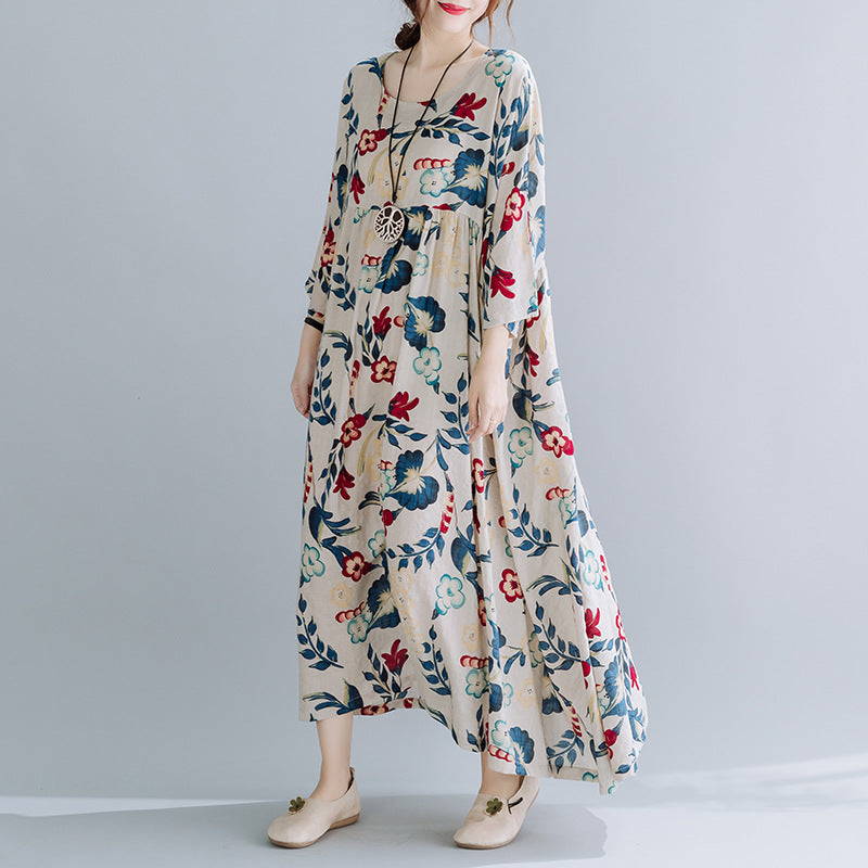 Summer floral print long sleeve maxi dresses