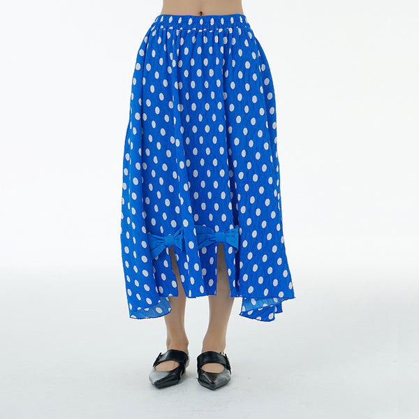 Casual dot print bowknot midi skirts