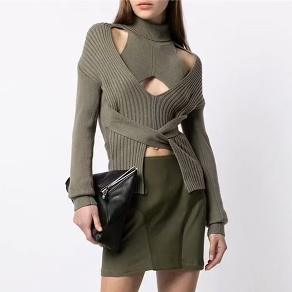 Slim turtleneck pullover asymmetric sweaters