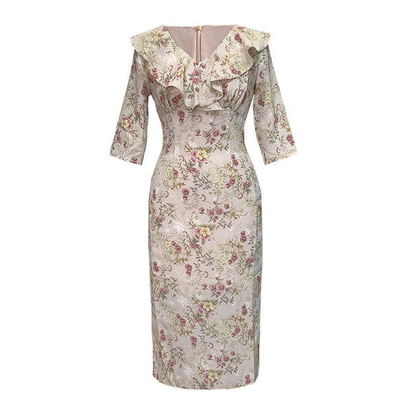Half sleeve floral ruffle elegant summer dresses