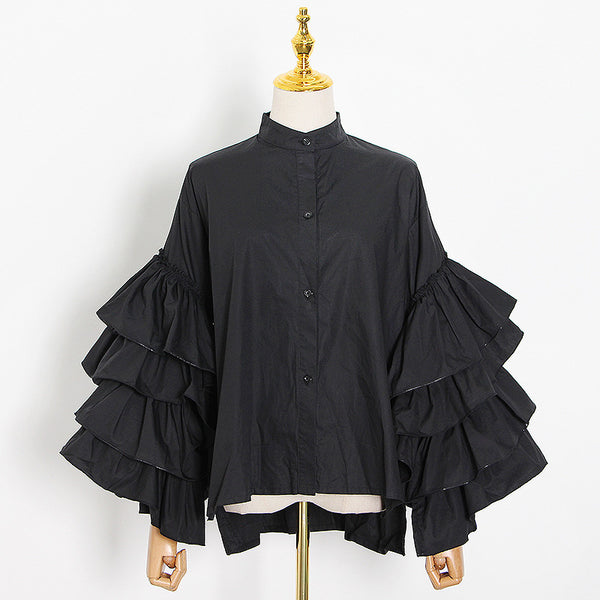 Flare sleeve button-front solid shirts