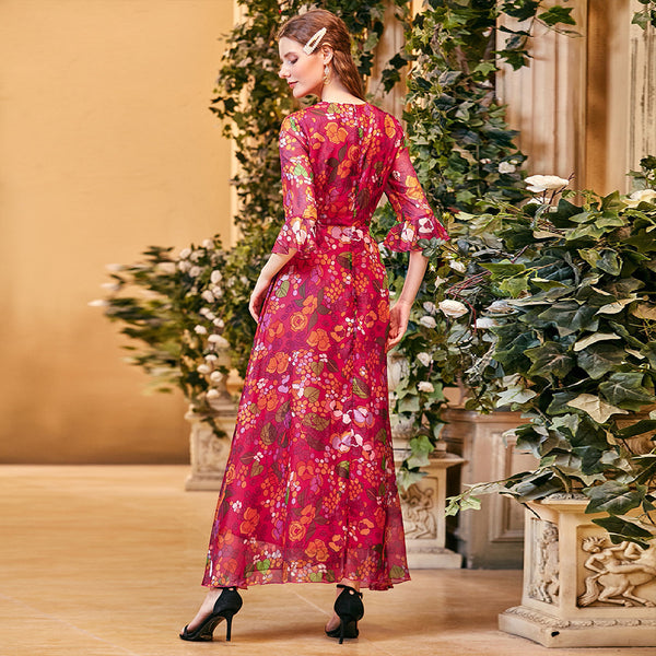 Floral print short sleeve maxi dresses