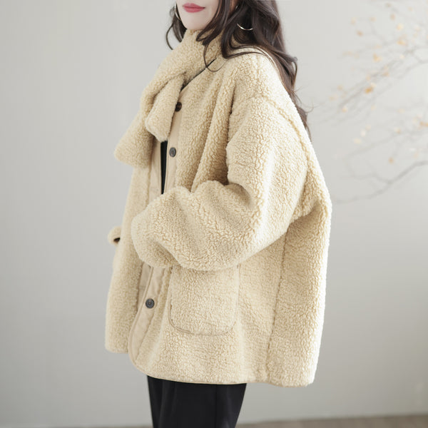 Solid fleece long sleeve loose coats