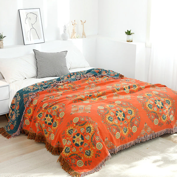 Cotton tassel jacquard sofa throw blanket summer blankets