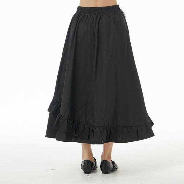Color hit ruffle elastic waist a-line skirts