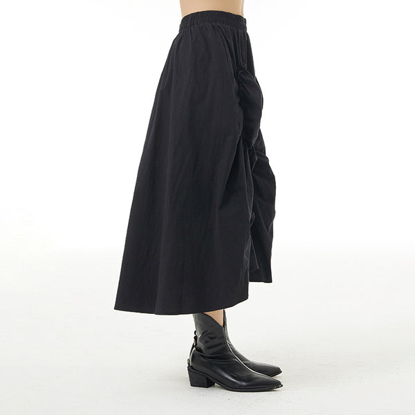 Elastic waist crimping a-line skirts