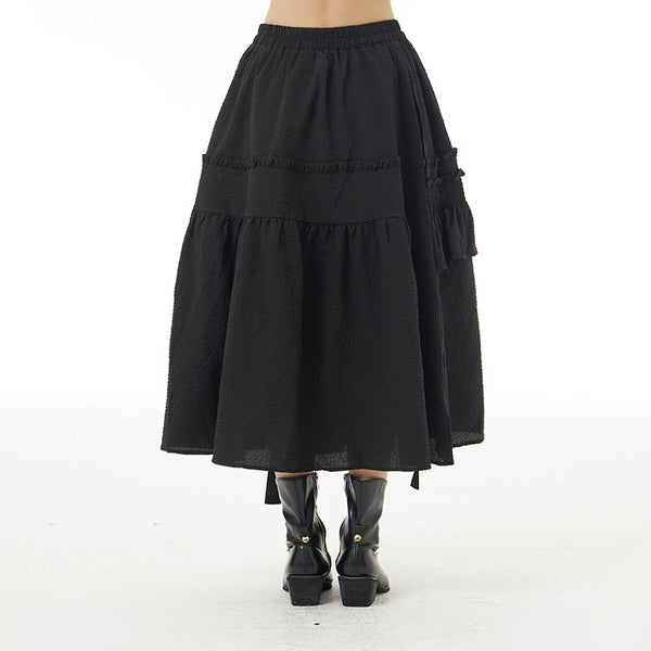 Brief bowknot ruffled maxi skirts