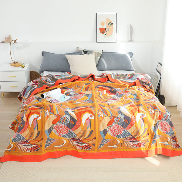 Oriole bird block cotton 6 layers towel quilts blankets