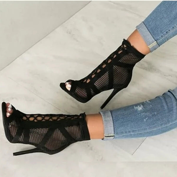 Women cross  strap peep toe high heels