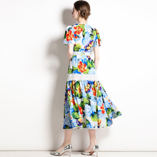 Women short sleeve floral maxi dresses