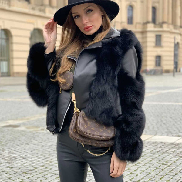 Women's fashion fur leather jacket