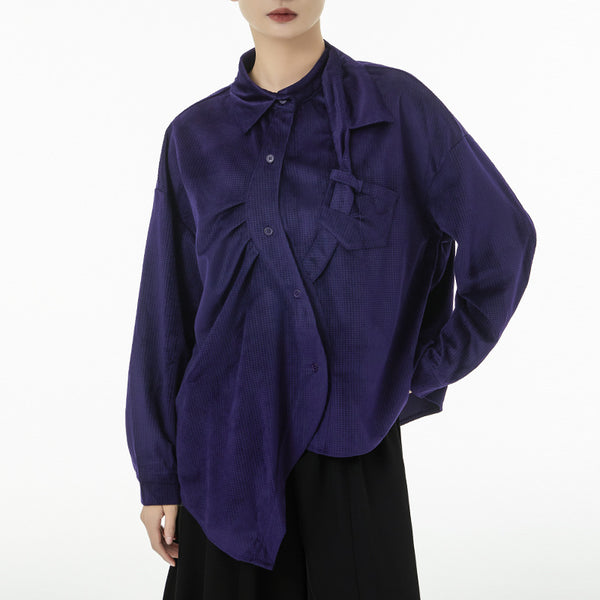 Shirt collar irregular velvet dressy tops for women