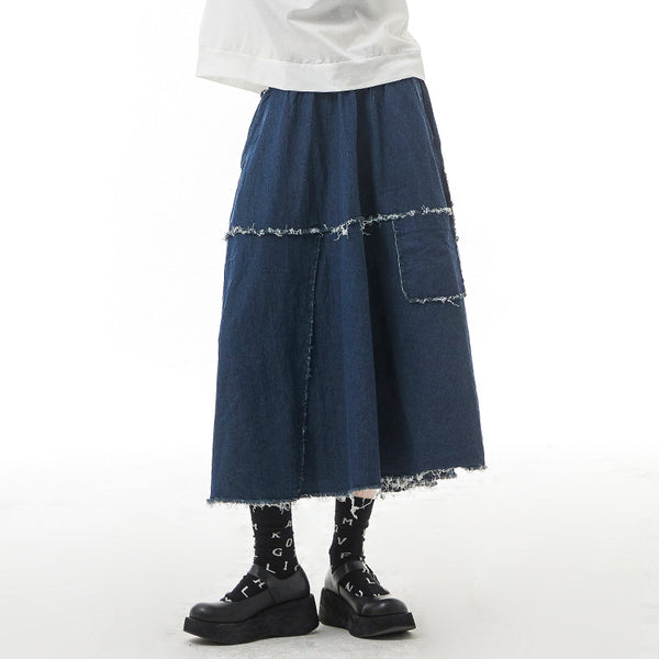 Vintage denim burrs high waist a-line skirts